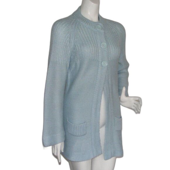 Vintage Cardigan Sweater, S, Light Blue, Big buttons, Acrylic, BUFFUMS - Picture 2 of 10